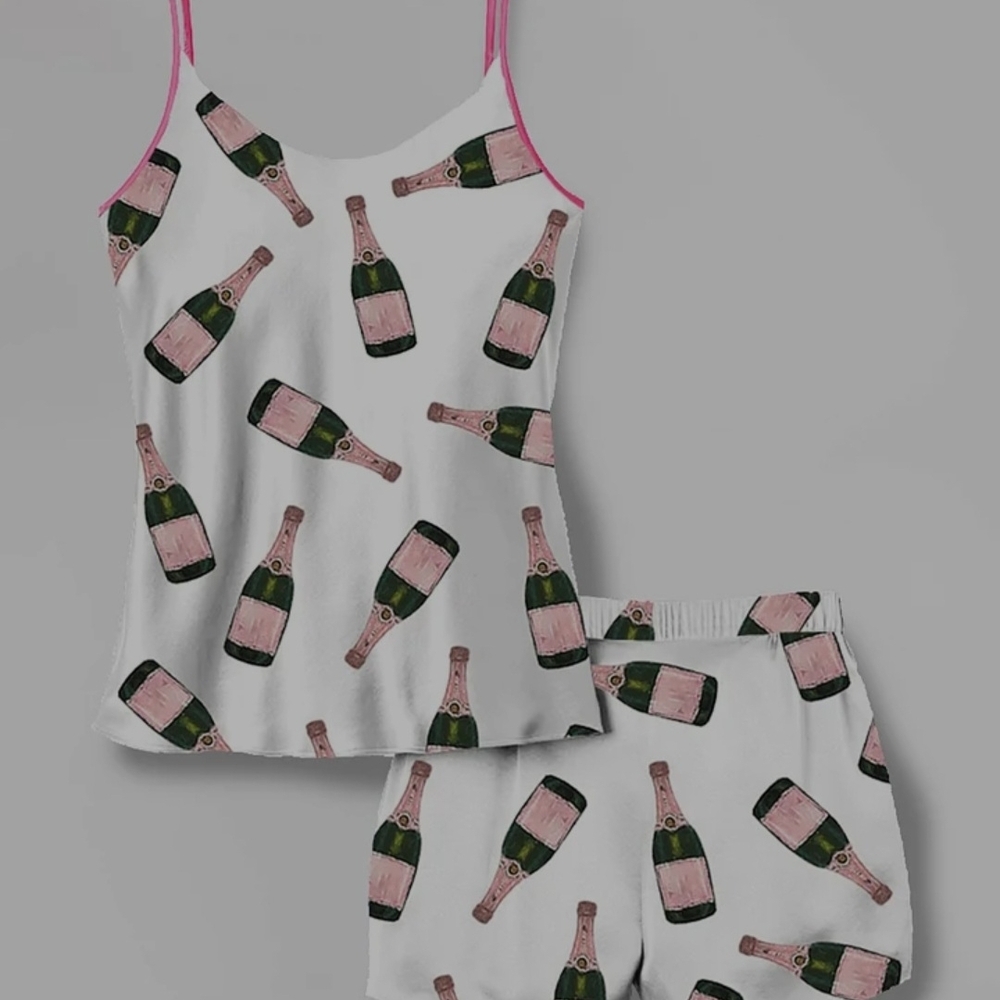 Champagne Bottle Print Sleepwear Set